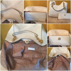 White MK bucket purse & wallet