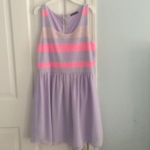 Lavender and neon striped dress