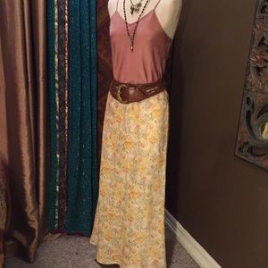 Laura Ashley Linen Floral Long Bias Skirt 8