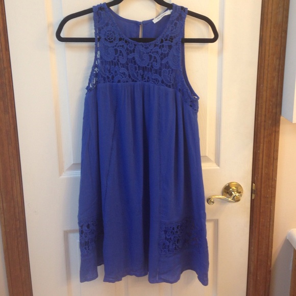 Royal blue crochet shift dress.