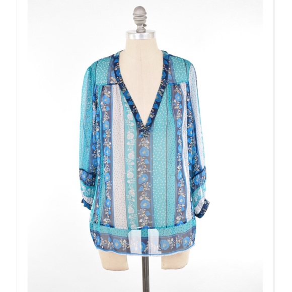 Ella Moss Tops - Ella Moss boho print sheer silk chiffon blouse