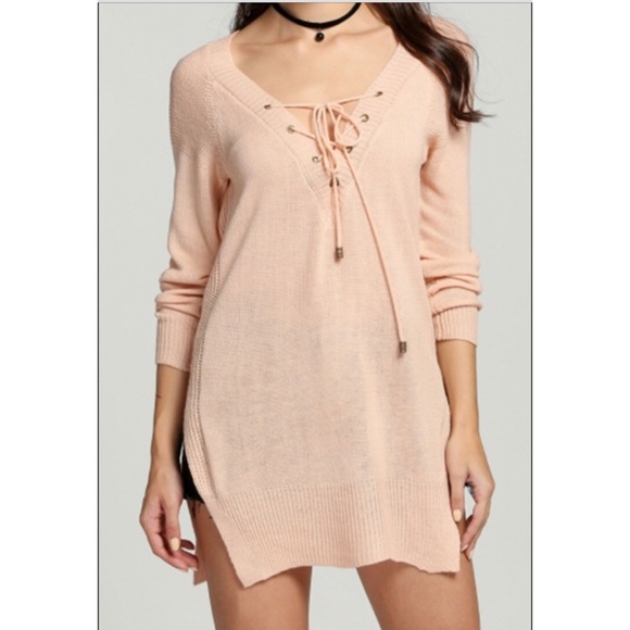 Blush Lace Up Sweater - Picture 2 of 4