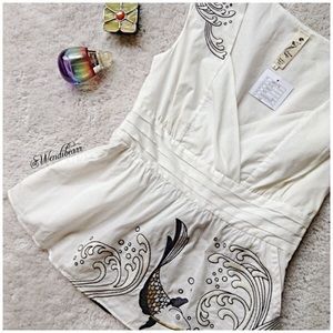 FLOREAT Rare Embroidered Ocean Fish Blouse