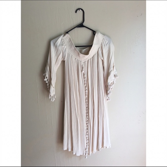 Off the shoulder Beachy cream pom dress