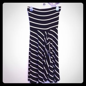 Striped black and white strapless dress
