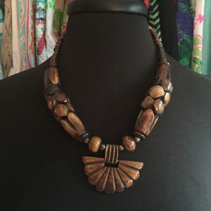 Vintage wood fan necklace