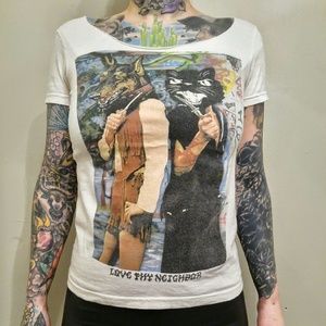 Love Thy Neighbor scoop-neck tee.