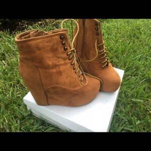 Brand new caramel, suede heel booties!