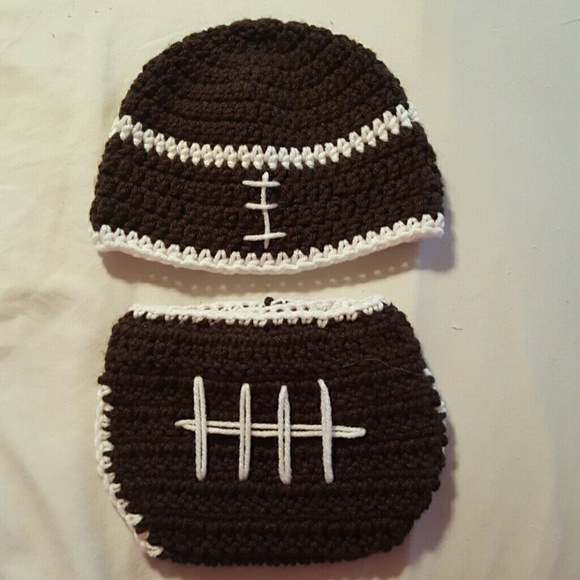 Hand crocheted football hat and diaper cover - Picture 2 of 3