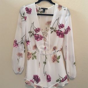 Lace-Up Floral Romper