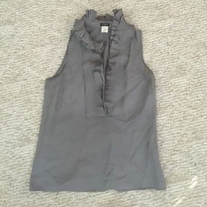 J.Crew Gray Ruffle Neck Silk Tank Top