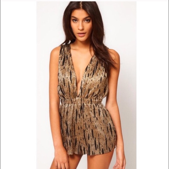 Metallic gold & Black Romper with V front and back