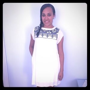 White Sun Dress with Dark Blue Pattern