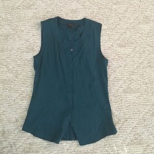 Theory Silk Button Up Tank In Green