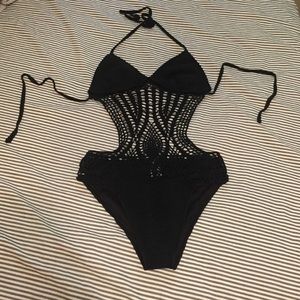 Black crochet one piece
