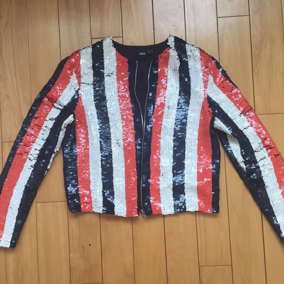 Asos Sz2 Fun cropped stripped sequin jacket