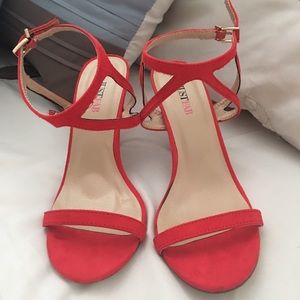 Red strappy heels by justfab. Comfortable and cute