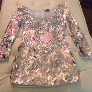 Silver glass effect hand-stitched sequin dress!