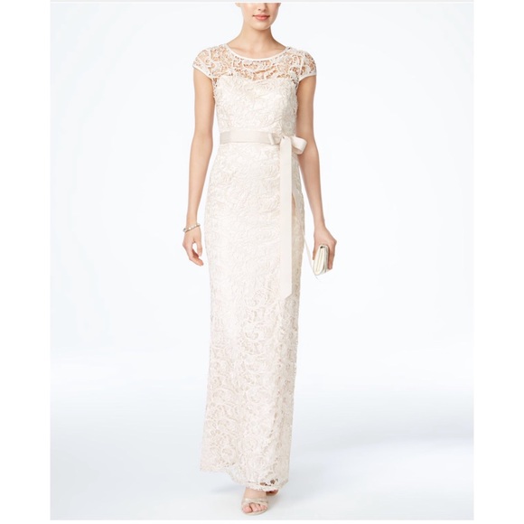 Cap Sleeve Illusion Lace Gown