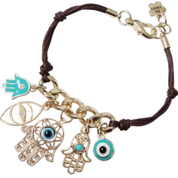Good Luck Hamsa Hand Evil Eye Boho Dangle Bracelet - Picture 2 of 4