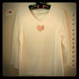 Gr8 price! 💖Chic white LS tee, sparkly pink 💗