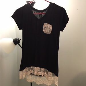Soft black tee with lace design
