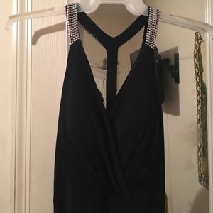 Dark navy blue prom dress.