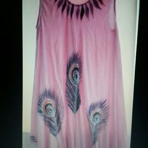 Pink summer dress with peacock feathers + FREE