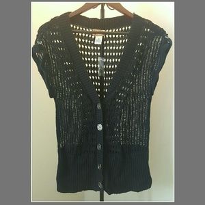 Black Open-Knit Short Sleeve Cardigan