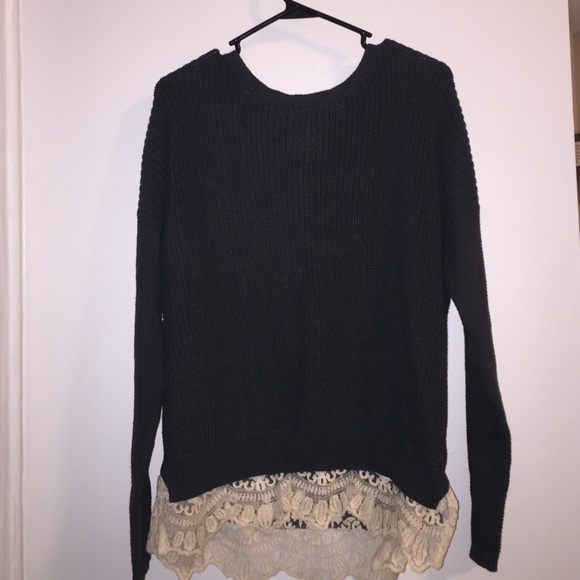 Olive green sweater with lace bottom