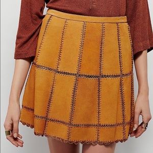 Free People Piece Out Suede Leather Skirt