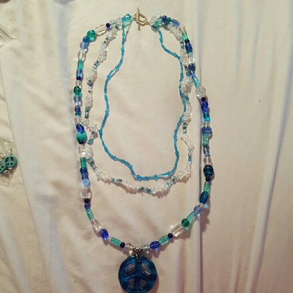 Sea glass peace tri-string necklace