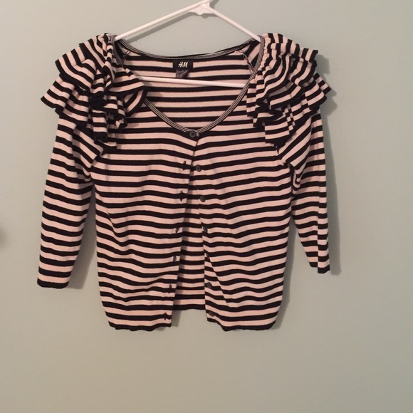 H&M Striped Ruffle Cardigan XS