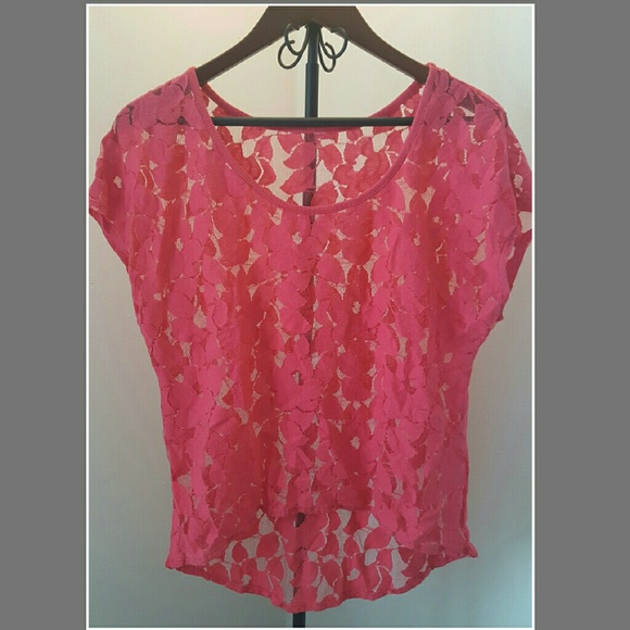 Pink See-through Lace/Mesh Shirt