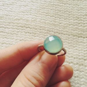 Blue/green cushion cut silver moonstone ring