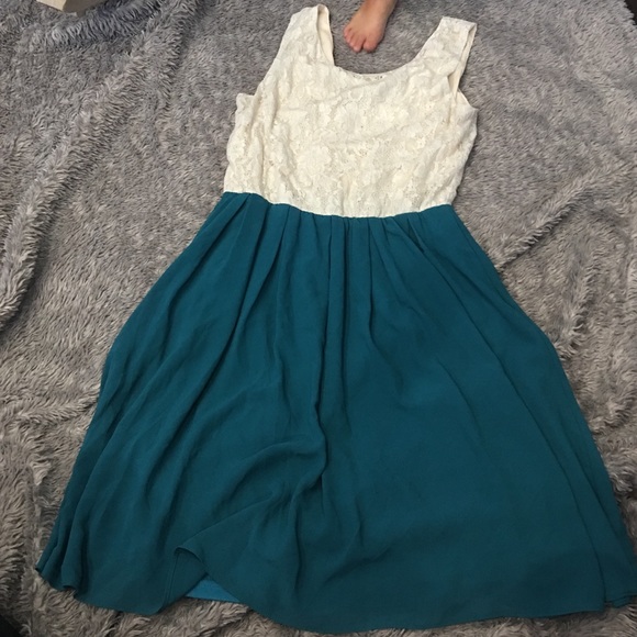 Cream lace and green dress