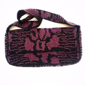Purple and black beaded bag