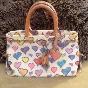 Dooney & Bourke Crayon Hearts Tassel Tote Bag.