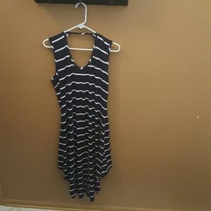 Navy and off white striped high low dress
