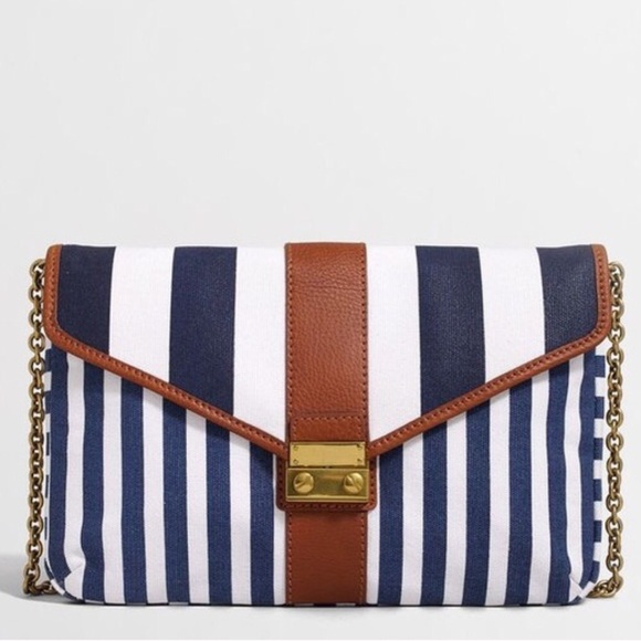 J. Crew Handbags - JCrew Striped Canvas Leather Shoulder Clutch Bag