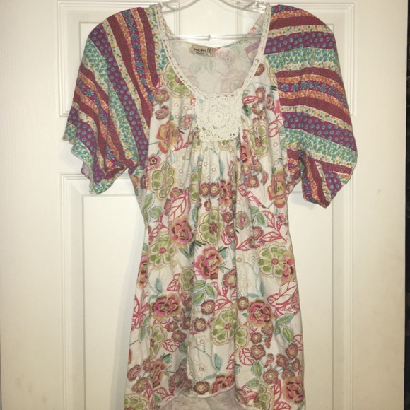 One World cotton flowy shirt with white embroidery