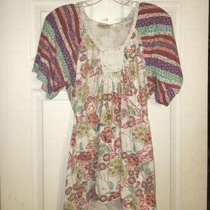 One World cotton flowy shirt with white embroidery