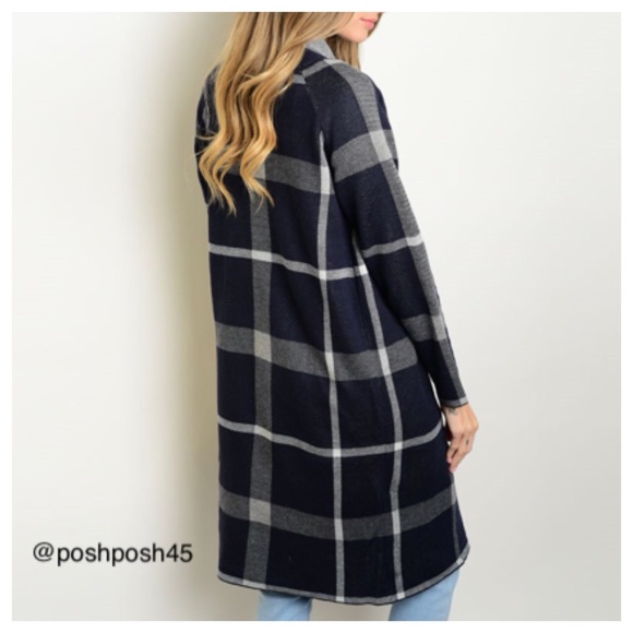 Collared panel plaid open cardigan - Picture 2 of 2