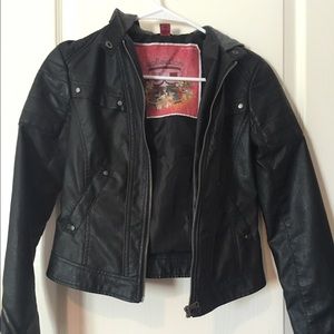 Faux Leather Jacket w/ Hood