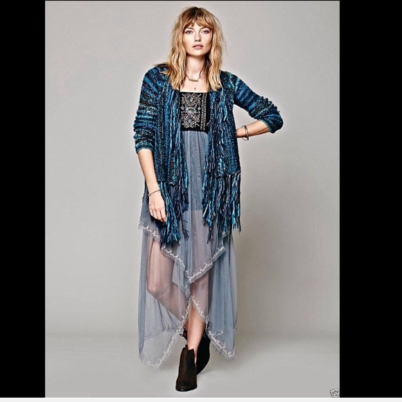 Free People turquoise & blues  Fringe Cardigan S - Picture 2 of 4