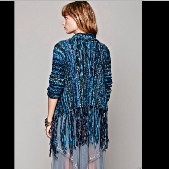 Free People turquoise & blues  Fringe Cardigan S - Picture 3 of 4