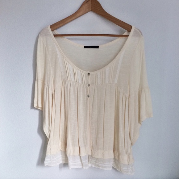 Cream Top with Bell Sleeves and Lace Detailing