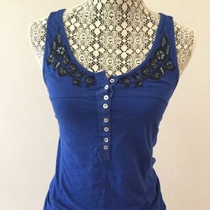 Free People Tank Top Blue & Black Cut Out Flowers