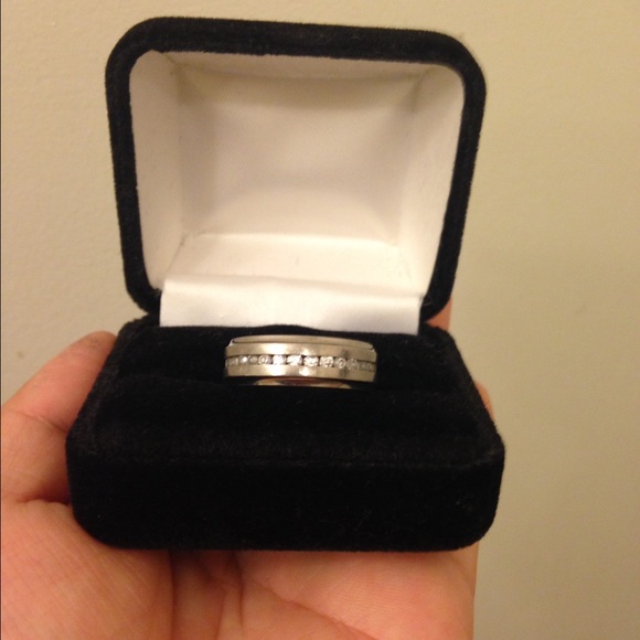 Titanium men ring with small CZ