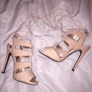 Nude strappy / lace up heels size 7.5